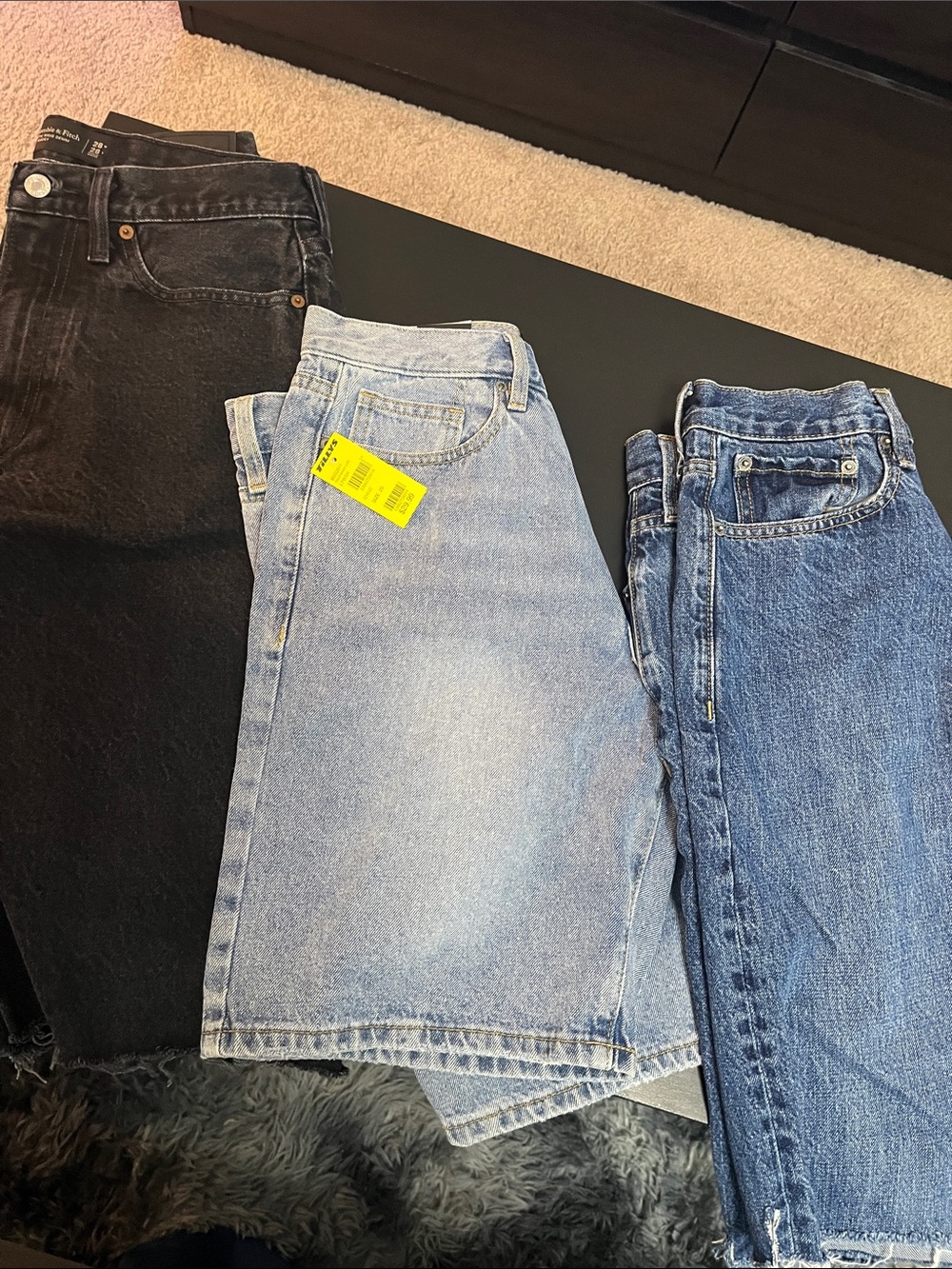 Tilly's Men's Relaxed Jeans Trio in Light Blue, Dark Blue, and Black